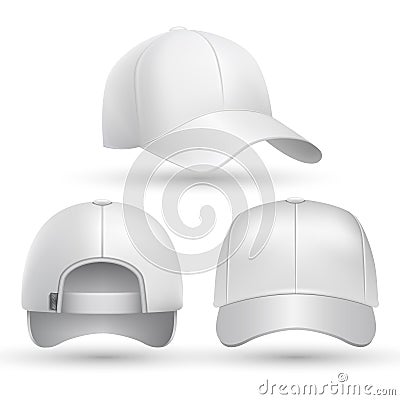 Realistic baseball cap front, side, back views set. Stock vector illustration Vector Illustration