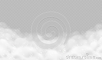 Realistic bath foam with bubbles isolated on transparent background. Vector Illustration