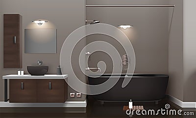 Realistic Bathroom Interior Design Vector Illustration