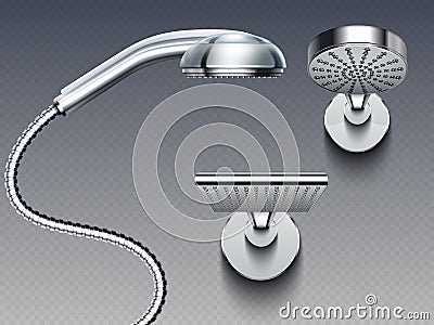 Realistic bathroom shower heads vector isolated on background Vector Illustration