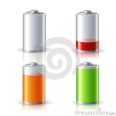 Realistic Battery Status Icons Set Vector Illustration