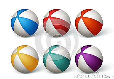 Realistic Beach Balls Set in White Background Vector Illustration