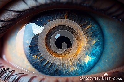 Realistic and beautiful close-up zoom of a human's blue eye. AI Stock Photo