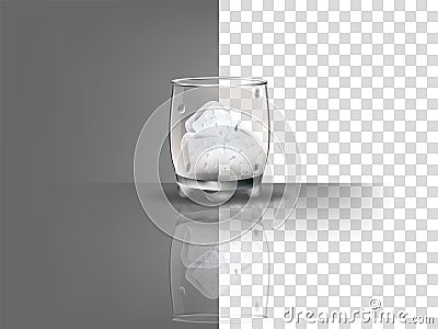 Realistic beautiful whiskey glass with ice cubes vector on transparent background Vector Illustration