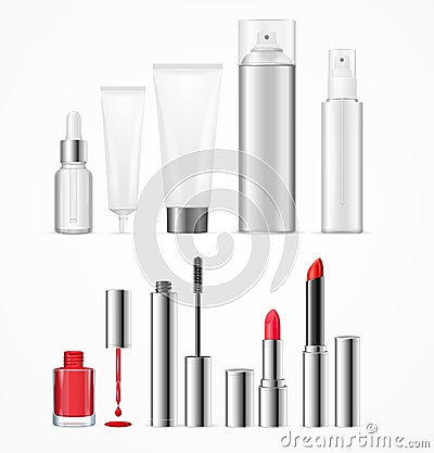 Realistic Beauty Template Bottles Set. Vector Vector Illustration