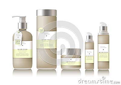 Realistic beige bottle for essential oil Vector Illustration