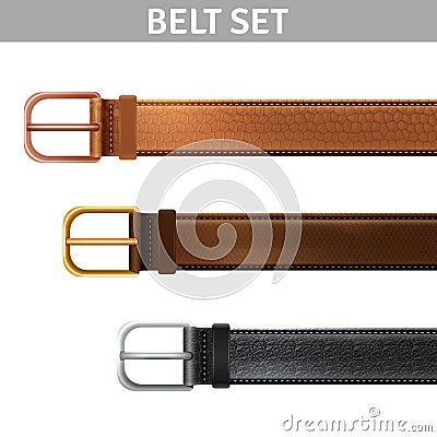 Realistic Belts Set Vector Illustration