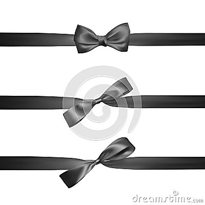 Realistic black bow with horizontal black ribbons isolated on white. Element for decoration gifts, greetings, holidays. Vector Vector Illustration