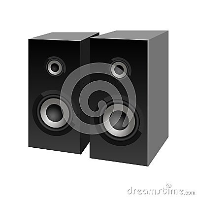 Realistic black loudspeakers perspective view. Vector. Speaker sign. Vector Illustration