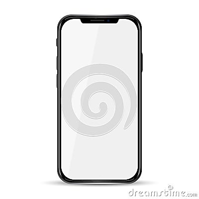 Realistic black phone, communication technology device - Stock Photo