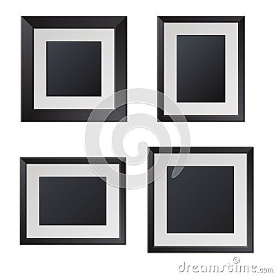 Realistic Black Picture Frames with Blank Center. Vector Illustration
