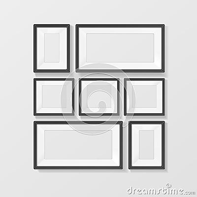 Realistic Black Picture Frames Set. Vector Vector Illustration