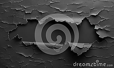 Realistic black sheet of torn paper. Hole in the sheet of paper. Grunge background. Stock Photo