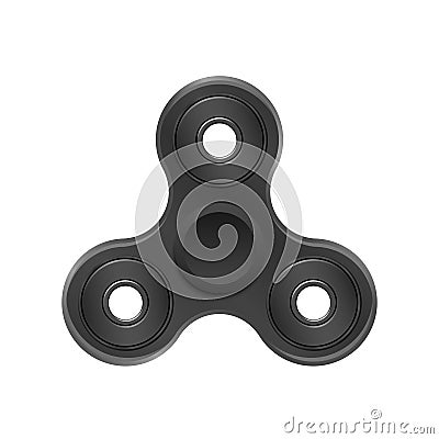 Realistic black spinner is spinning on a white background. Toy antistress for fingers. Fast rotation. Isolated on white background Cartoon Illustration