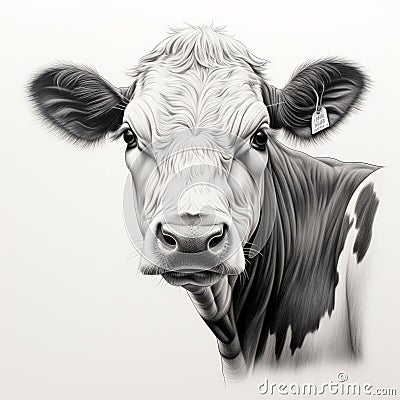 Realistic Black And White Cow Portrait Tattoo Drawing Cartoon Illustration