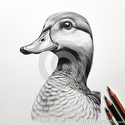 Realistic Black And White Duck Portrait Tattoo Drawing Cartoon Illustration