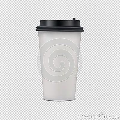 Realistic Blank Coffee Paper Cup With Lid - Vector Illustration - Isolated On Transparent Background Stock Photo