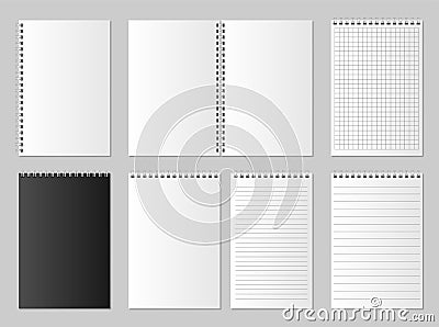 Realistic blank open and closed organizer. Notebook and notepad set mock up isolated. Diary paper page organizer and Vector Illustration
