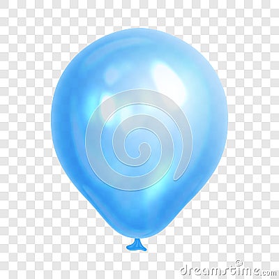 Realistic blue balloon, on transparent background. Vector Illustration