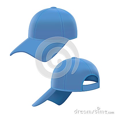 Realistic Blue Baseball Cap Set. Vector Vector Illustration