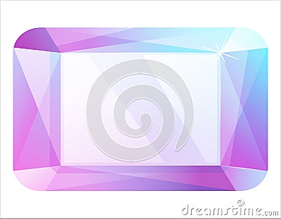 Realistic blue purple rectangular gemstone. Vector isolated cartoon shining jewel. Vector Illustration