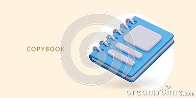 Realistic blue spring notebook. Copybook with blank cover, mockup Vector Illustration