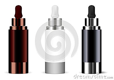 Realistic bottle Set dropper. Mockup vector flacon Vector Illustration