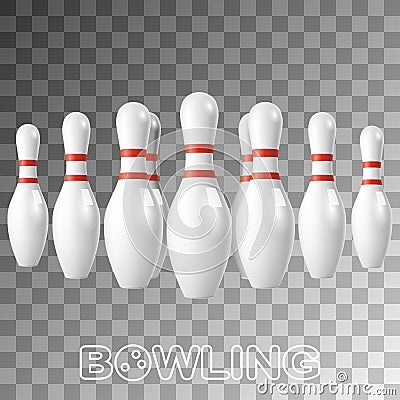 Realistic bowling white pins isolated on transparent Vector Illustration