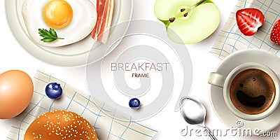 Realistic Breakfast Frame Vector Illustration