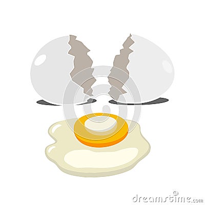 Realistic broken egg on white background in a flat design Stock Photo