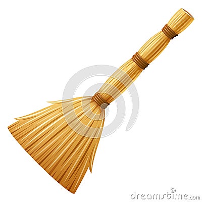 Realistic broom for cleaning garbage. Vector Illustration
