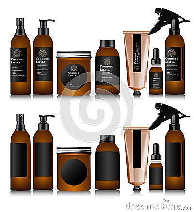 Realistic brown bottle for cosmetic Vector Illustration