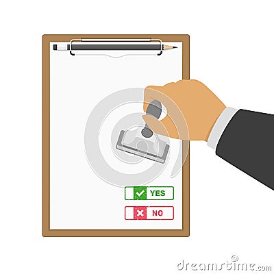 Clipboard rejected approved stamp. Vector Illustration