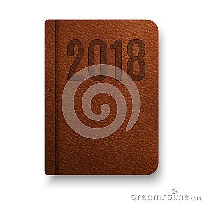 Realistic brown notebook with black elastic band. Top view diary template. Vector notepad mockup. Closed diary for 2018 year. Stock Photo