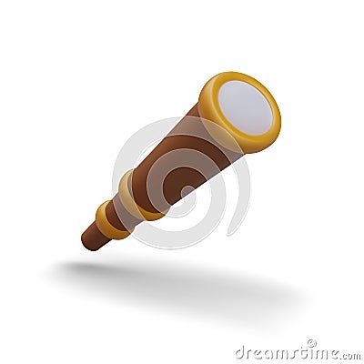 Realistic brown spyglass in tilted position. Scientific optical device for observing distant objects Vector Illustration