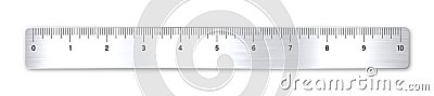 Realistic brushed metal ruler with measurement scale and divisions, measure marks. School ruler, inch scale for length Vector Illustration