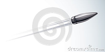 Realistic bullet flying over white, vector 3D illustration. Vector Illustration
