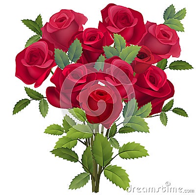 Realistic bunch of red roses Vector Illustration