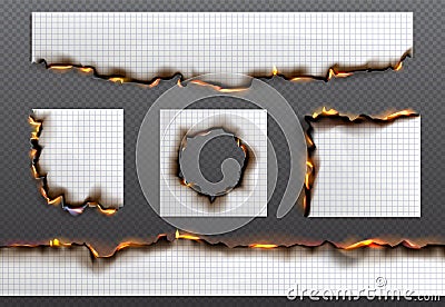Realistic burnt paper edge with grid vector set Stock Photo