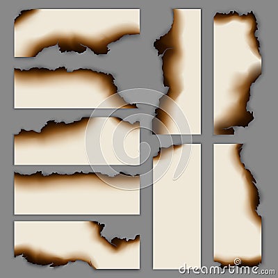 Realistic Burnt Scorched Paper Banners Collection Vector Illustration