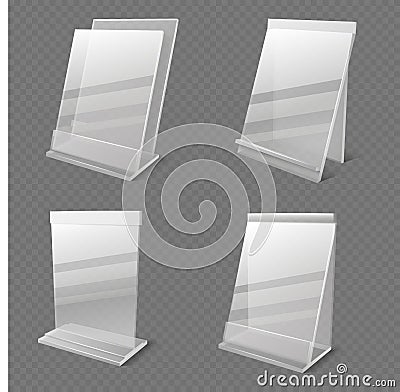 Realistic business information transparent plexiglass empty holders vector Vector Illustration