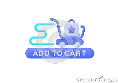 Realistic button with blue add to cart 3d on white background for web design. Realistic 3d vector. Business vector icon Vector Illustration