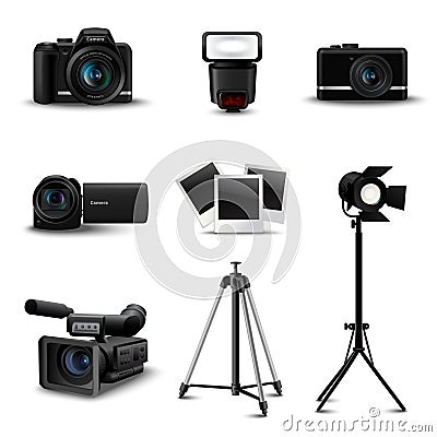 Realistic Camera Icons Vector Illustration