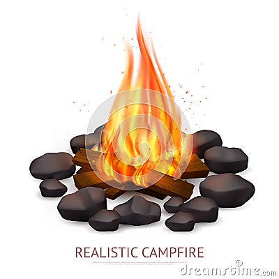 Realistic Campfire Background Composition Vector Illustration