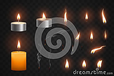 Realistic candle flame and smoke Cartoon Illustration