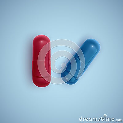 Realistic capsule and a pill on a white background, medicine, red capsule and white tablet, vector illustration Vector Illustration