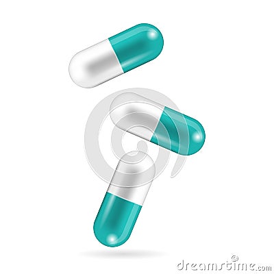 Realistic capsule pills are falling. Vector Illustration