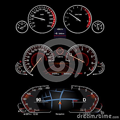 Realistic car dashboard Vector Illustration