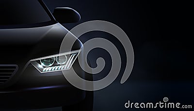 Realistic Car Headlights Ad Composition Vector Illustration