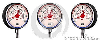 Realistic car pump manometer, compressor for inflating car tires. Transport repair, technical inspection. Vector Vector Illustration